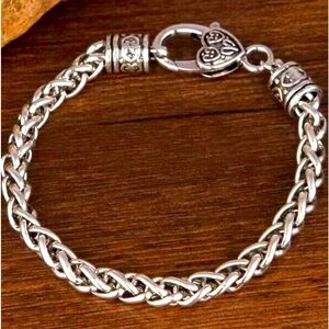 Heart Clasp Silver Tone Woven Rope Chain Bohemian Badass Bracelet